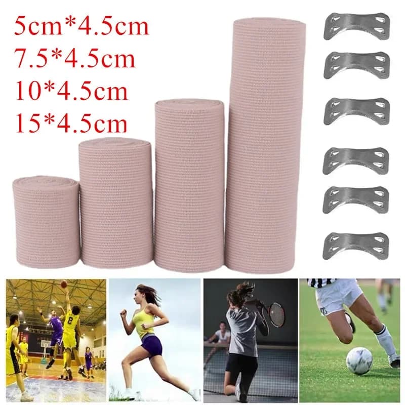 1 rotolo di fasciatura elastica avvolgente con clip medicazione per ferite sport all'aria aperta trattamento con distorsione nastro per fasciatura per kit di pronto soccorso proteggere