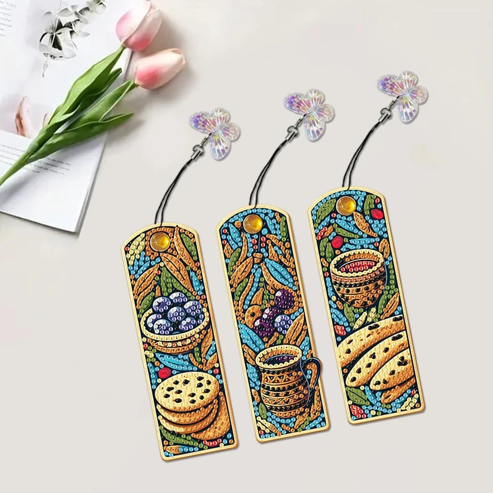 Set di 3 Segnalibri Artistici a Forma di Farfalla con Diamanti Fai-da-Te, Segnalibri per Cibo e Bevande, Materiali Artistici