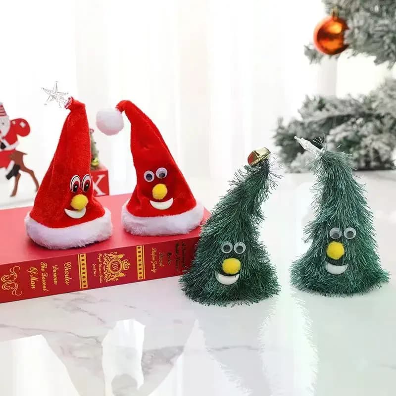 Cappello da albero di Natale con altalena animata, berretto in peluche con effetto luminoso, regalo giocattolo divertente per bambini, articolo per la decorazione della casa di Capodanno