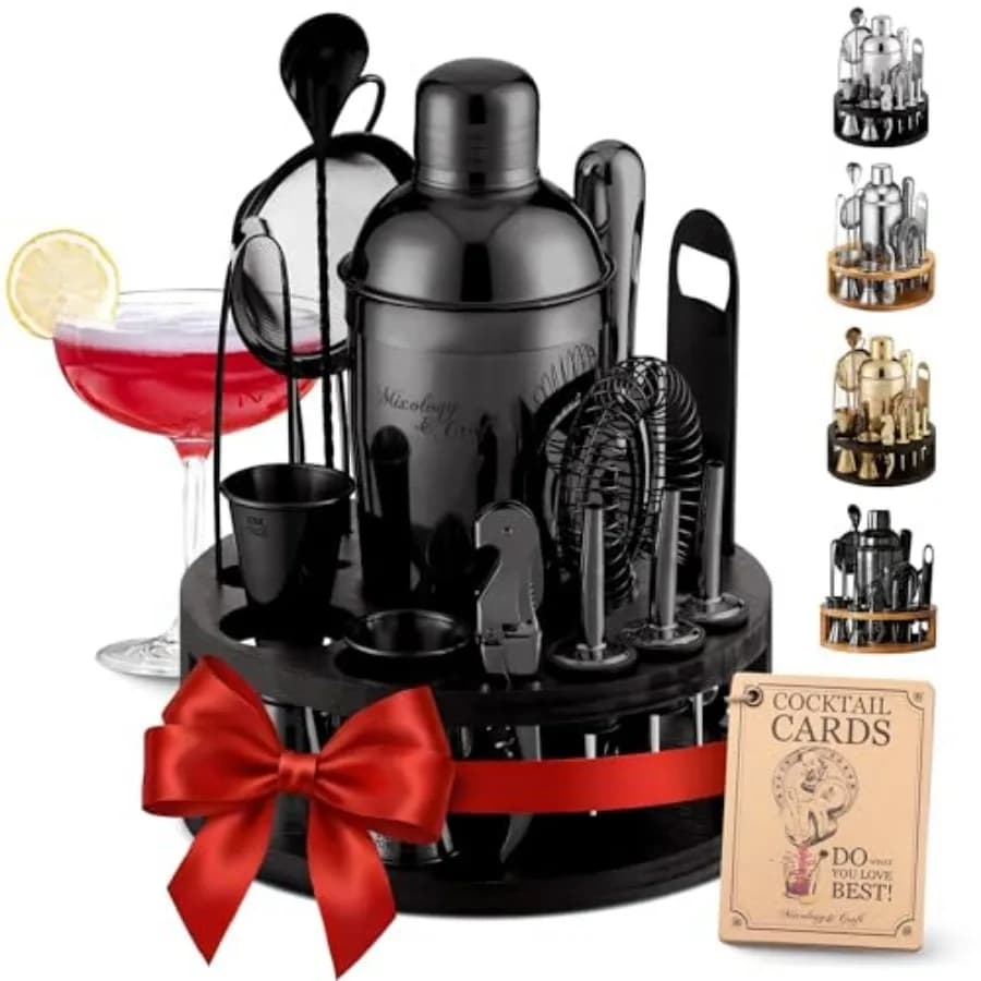 Set da Barman 15 Pezzi con Supporto, Kit Completo per Cocktail, Set Regalo per Barman, Regali Esclusivi per Uomini e Donne