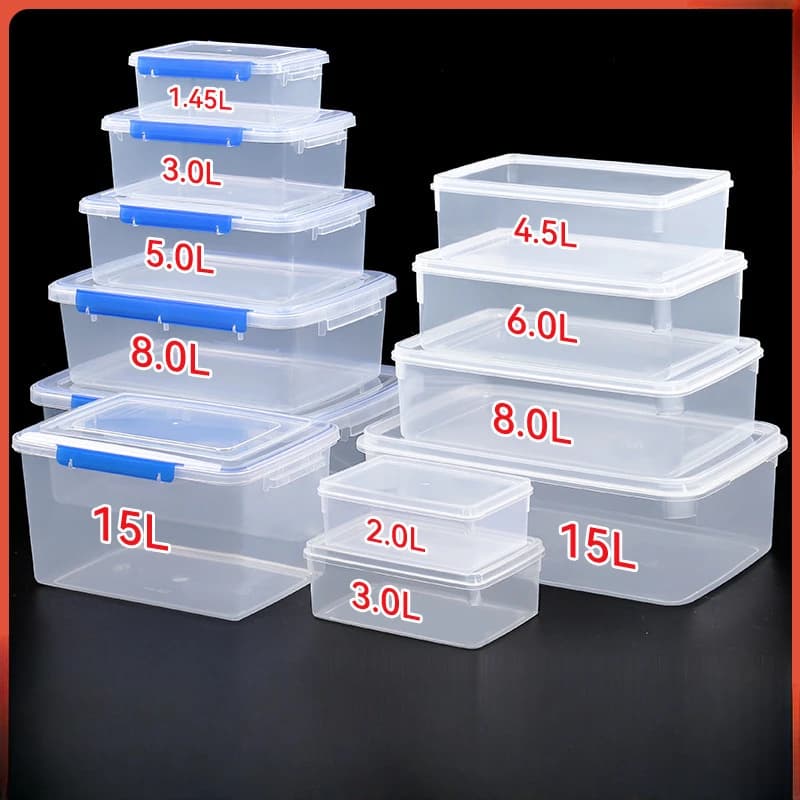Refined Plastic Rectangular Container for Refrigerator, Sealed Box for Frozen Food Suitable for Microwave