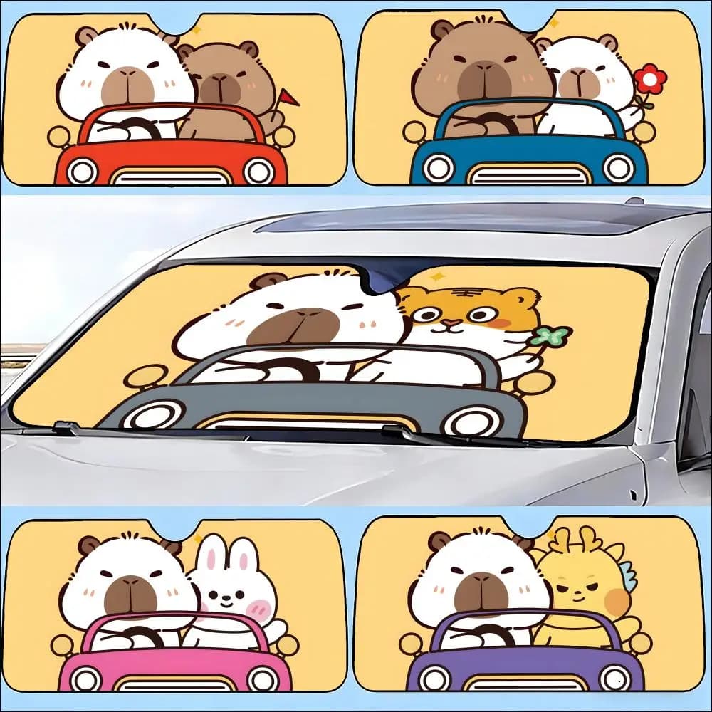Parasole per auto, copertura protettiva per parabrezza anteriore, visiera solare per auto, protezione UV P- Cute Capybara