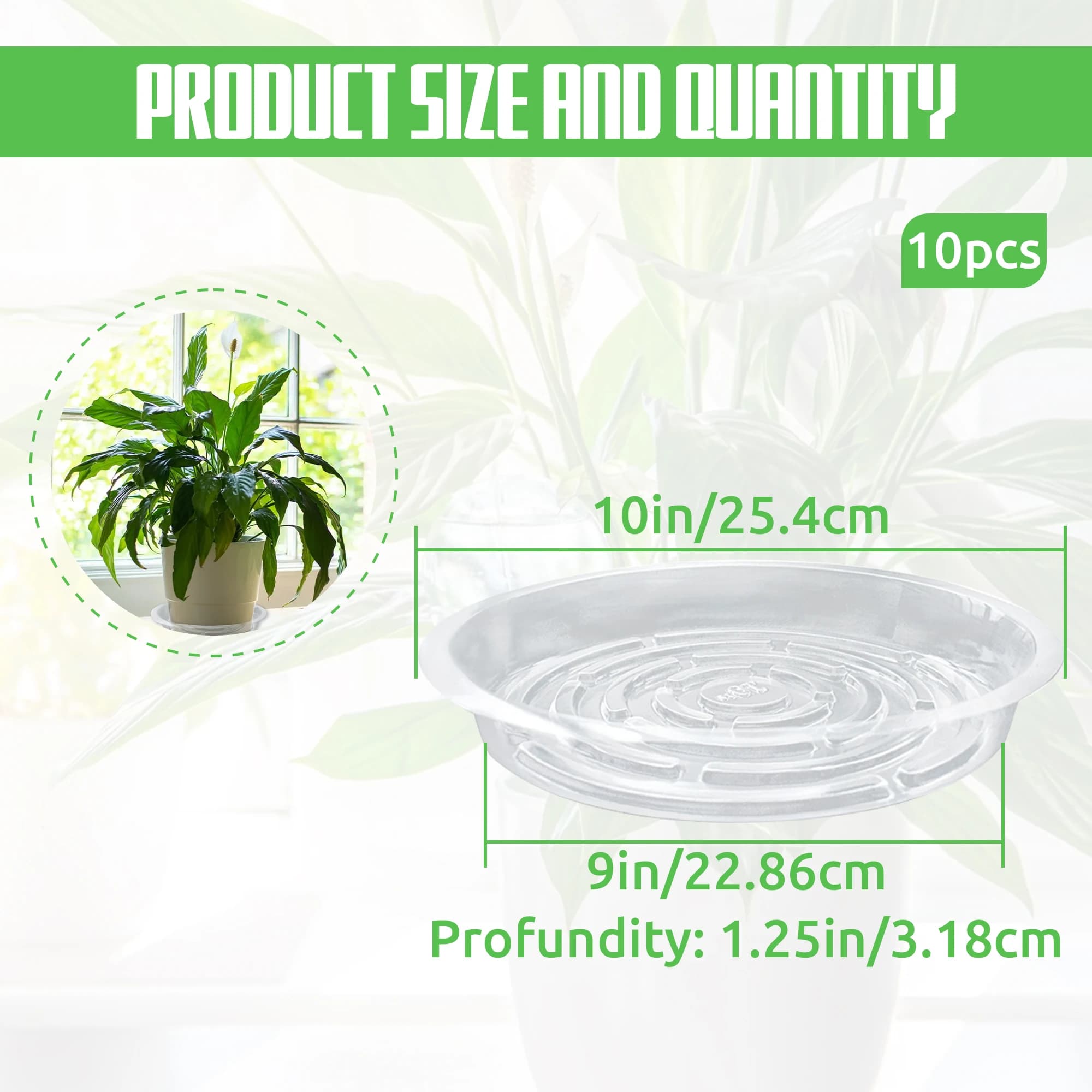 10PCS 10 Inch Transparent Thick Plastic Plant Dish Drip Tray, Universal Transparent Flower Pot Tray