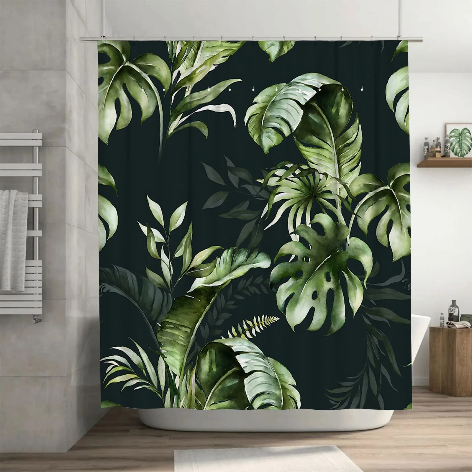 ‌ Tenda da doccia con design a foglie tropicali, decorazione impermeabile per il bagno, materiale ecologico, facile da pulire, adatta a tutte le dimensioni del bagno
