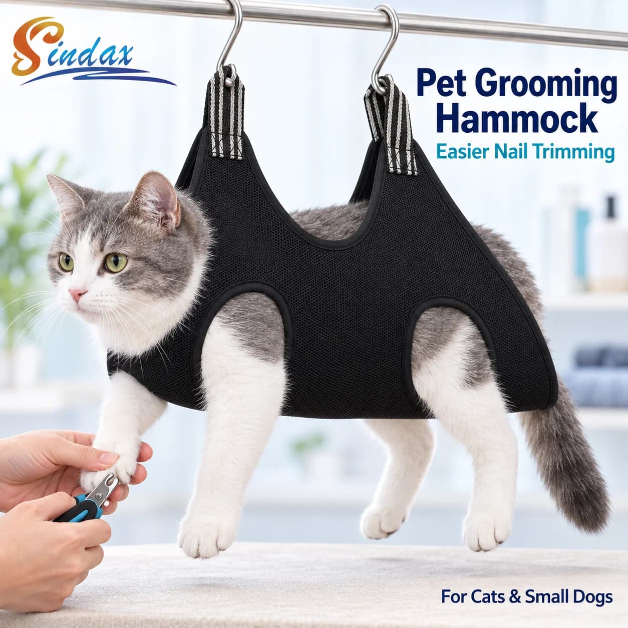 Dog Grooming Hammock for Nail Trimming Breathable Mesh Pet Sling for Small Medium Dogs and Cats Black Foldable Home Grooming