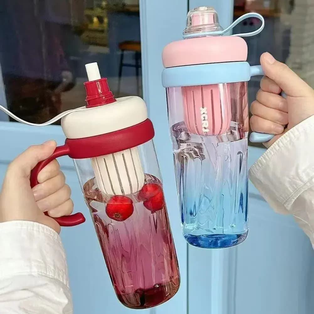 New Summer Plastic Cup Large Capacity Plastic Straw Drink Coffee Cup Gradient Color Bottle with Time Marker Fitness Water Cups