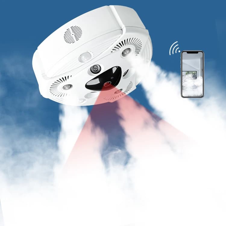 Supporto per la vendita al dettaglio Allarme fendinebbia di sicurezza con telecamera domestica wireless Sistema di allarme antintrusione di sicurezza domestica Sensore PIR per macchina della nebbia di sicurezza