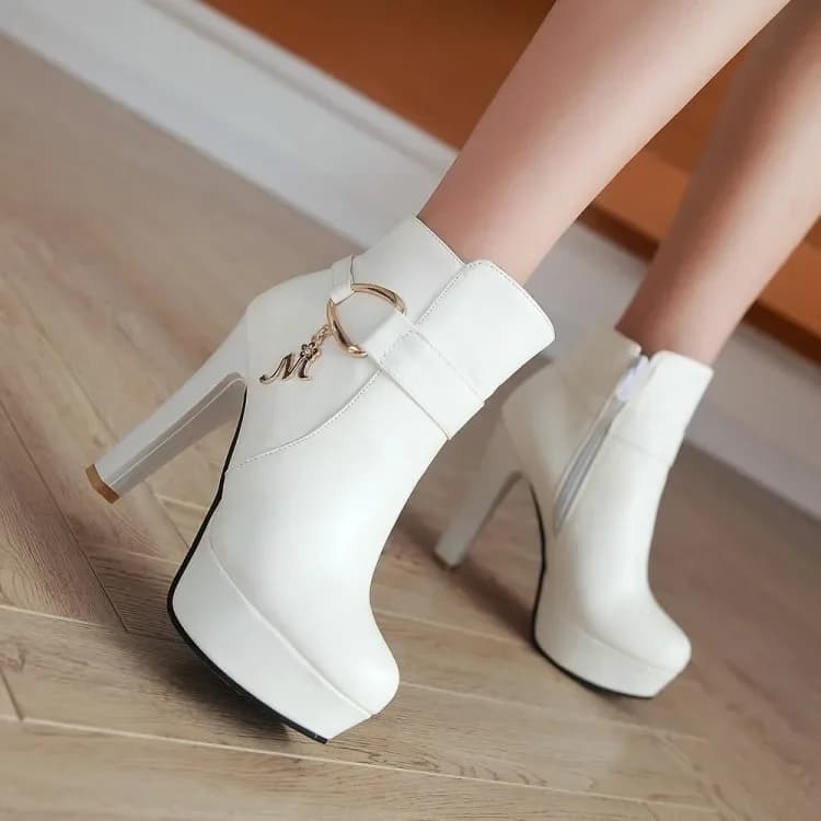 Elegant Short Boots Women Shoes Autumn Winter Women's Ankle Boot Platform Sweet Black White Pink Heeled Party Shoes Ladies