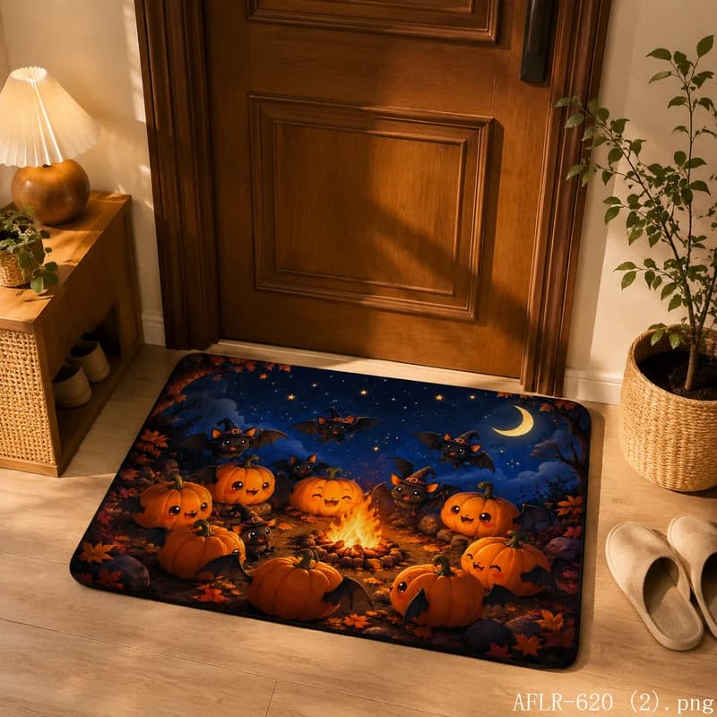 VIKAMA Halloween Pumpkin Entryway Mat Soft Non Slip Indoor Outdoor Rug Bathroom Decor