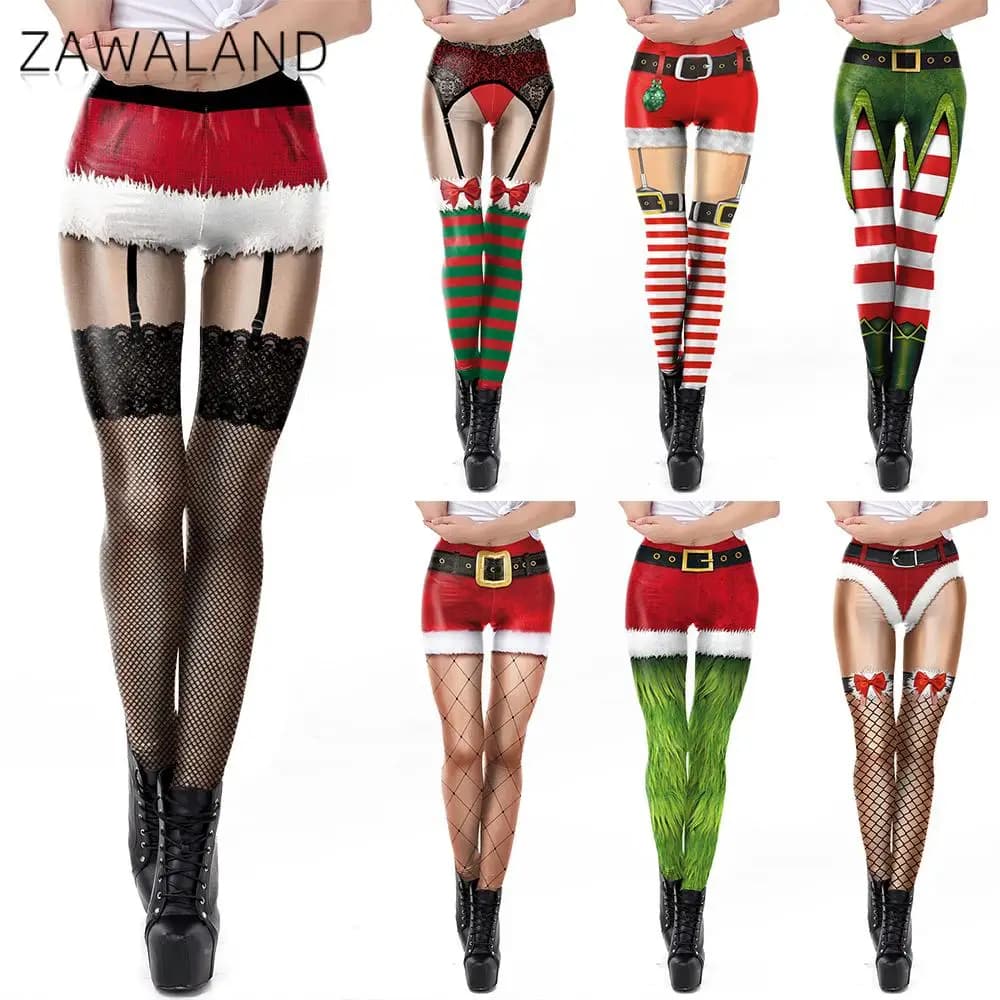 Zawaland Christmas yoga leggings for women Funny Red Striped Silk Socks 3D Printing Fitness Training Pants Christmas Party Socks