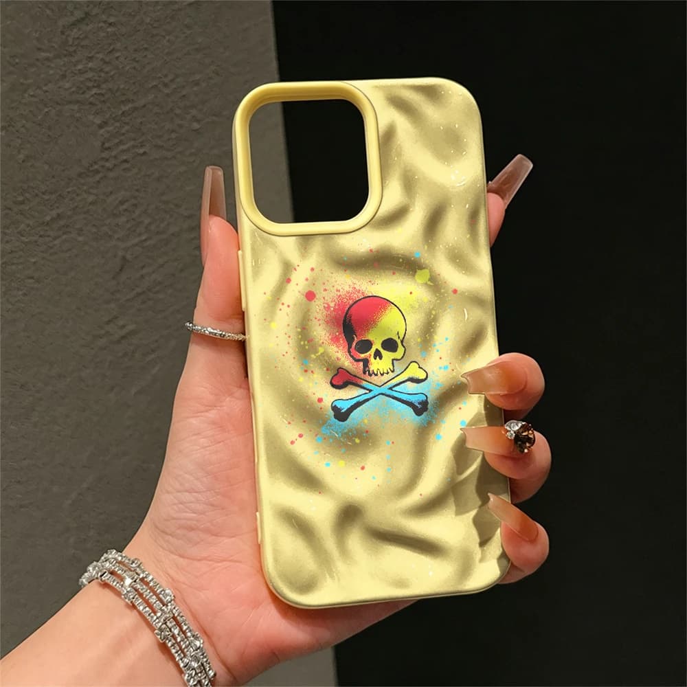 Color Splash Skull Crossbones Wave TPU Case For iPhone 17 16 15 14 13 12 11 Pro Max Shockproof Anti Scratch Cover