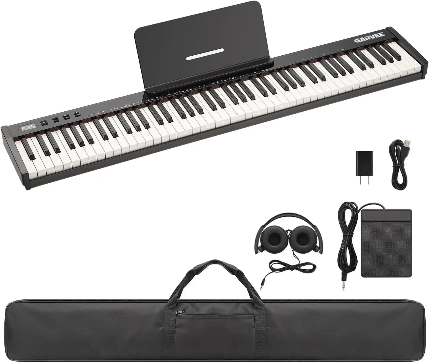88 Key Weighted Folding Electric Piano Keyboard, Full Size Digital Piano for Beginners, Includes Portable Case, Sustain Pedal, Black and White Keys, Carry Bag, Note Stickers, Stand, Headphone