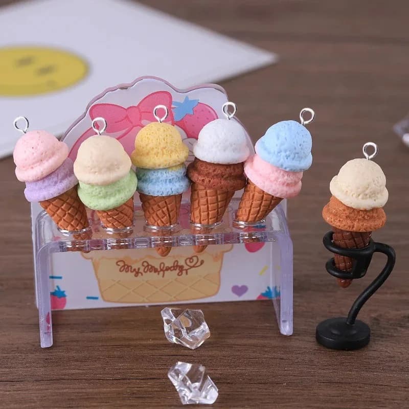10 Pezzi Ciondoli Creativi in Resina a Doppio Strato 3D a Forma di Gelato per Creazione di Gioielli, Ciondoli Fatti a Mano per Orecchini e Portachiavi Fai-da-Te