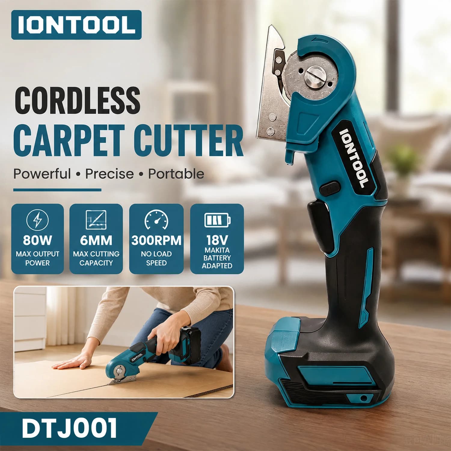 IONTOOL 80W Cordless Electric Shears Carpet Cutter Handheld Trimming Tool for Carpet Vinyl and Flooring Installation Tool Only