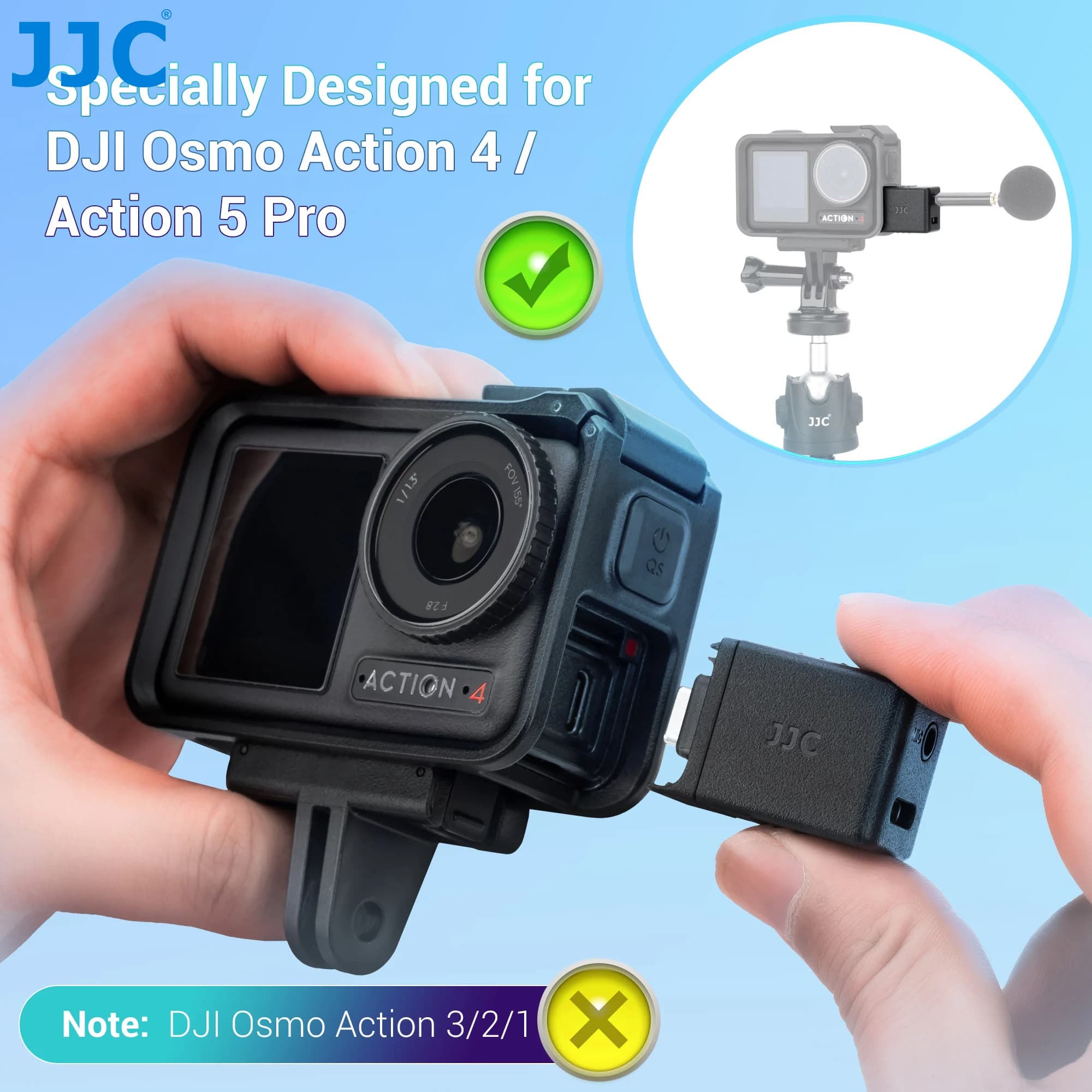 L'adattatore audio JJC da 3,5 mm supporta l'ingresso audio del microfono da 3,5 mm con porta di ricarica di tipo C per la fotocamera DJI OSMO Action 6 /4/ 5 Pro