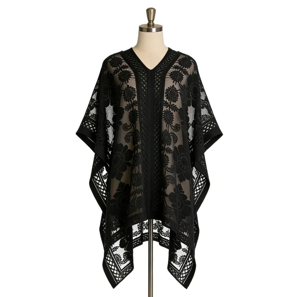 Copricostume da Spiaggia Traspirante in Pizzo a Rete, Taglie Forti, Floreale, Casual, Trasparente, Stile Bohemien, per Donna