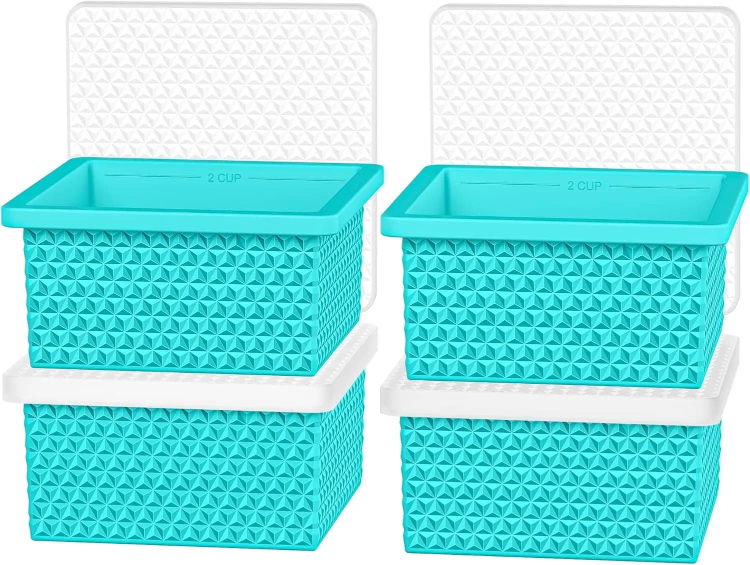 Stampi in silicone per cubetti di zuppa, vassoio porta cubetti da 2 tazze con coperchio, set da 4 vassoi impilabili per cubetti di ghiaccio, adatti per forno e lavastoviglie