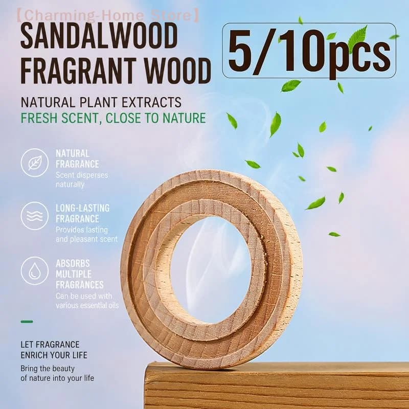 【M】5/10Pcs Circular Aromatherapy Wood Car Air Freshener Essential Oil Diffuser Beech Wood Tablets Remove Car Interior Odor