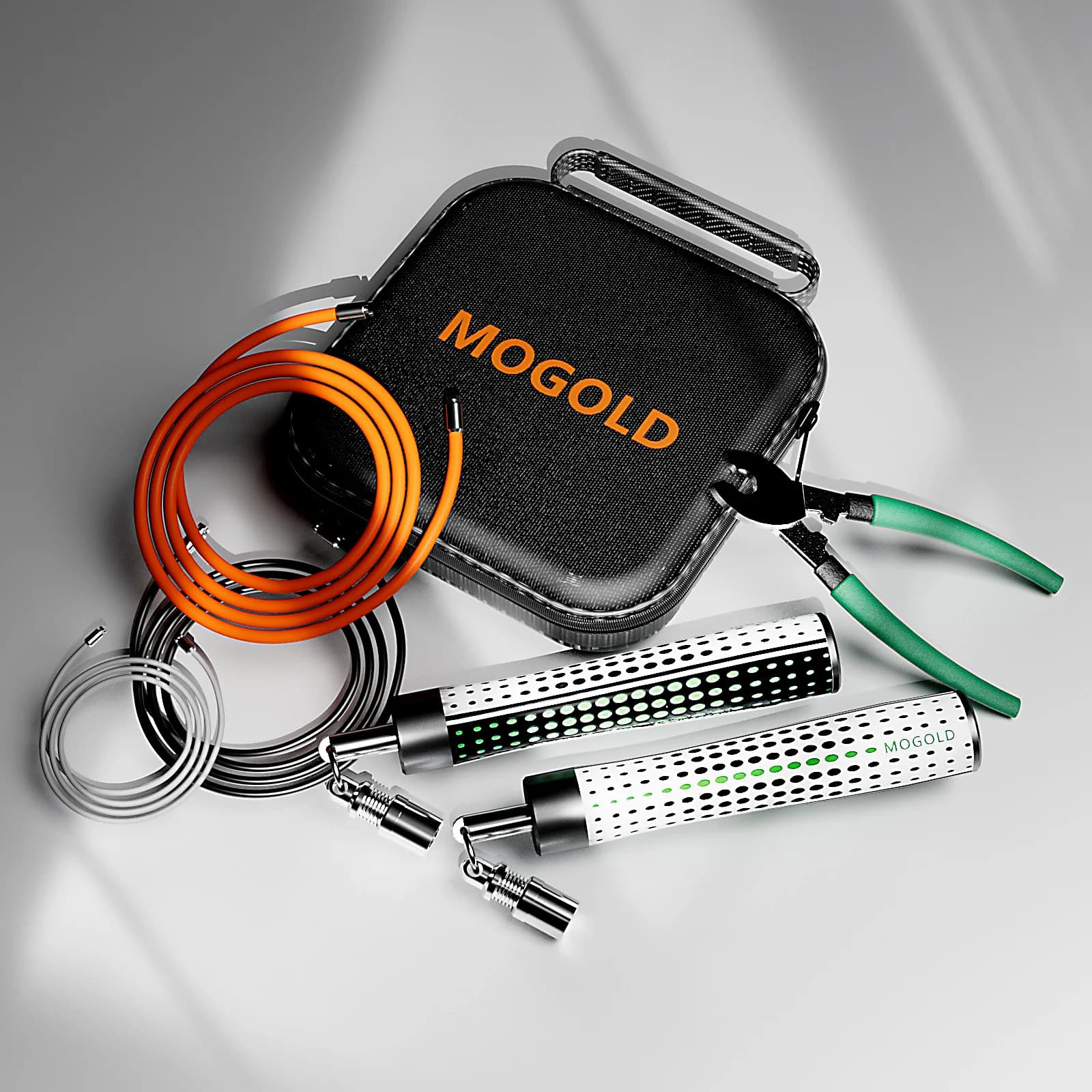 Multi-functional jumping rope MOGOLD | 3 interchangeable ropes | Silent design at high speed | Essential Fitness