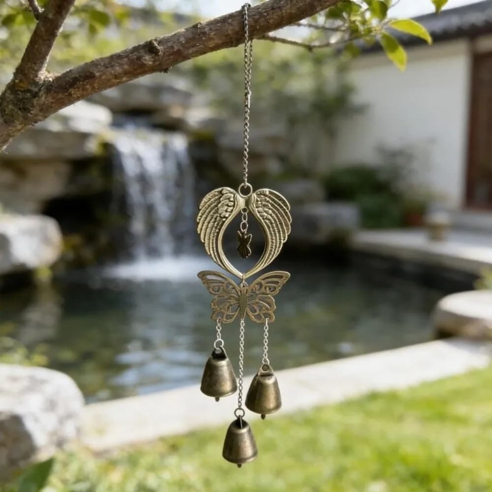 Angel Wings Wind Chime Pendant Bohemian Style Handcrafted Vintage Wind Chime Hollow Butterfly Metal Bell Chime Porch