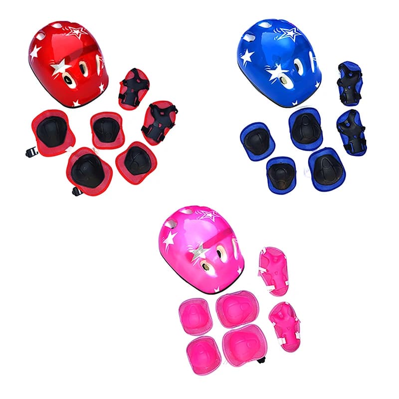 New-7Pcs Kids Cycling Protective Gear Bike Helmet Knee Wrist Elbow Guard Roller Cycling Sports Knee Pads, Helmet Protector Set