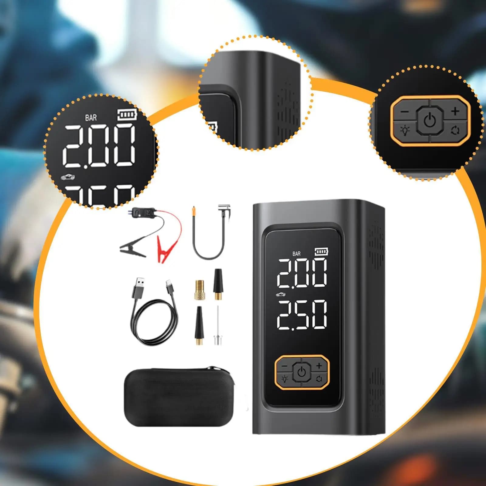 Potente Avviatore d'Emergenza con Compressore d'Aria, Gonfiatore Portatile per Pneumatici, Batteria Ricaricabile per Auto, Bici, Moto, Kit di Emergenza