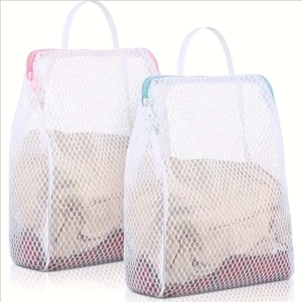 2pcs Honeycomb Mesh Laundry Bags with Handles,Durable Polyester Fabric, Versatile Rectangular Zipper Design for Delicate Clothes