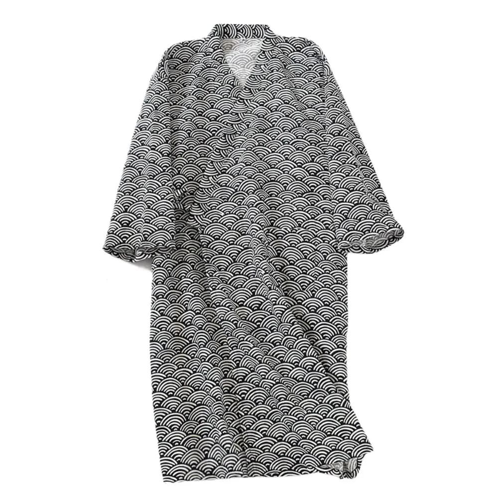 Accappatoio Kimono da Uomo con Scollo a V, Maniche Lunghe, Stile Giapponese Yukata, Stampa Sottile, Pigiama per Spa