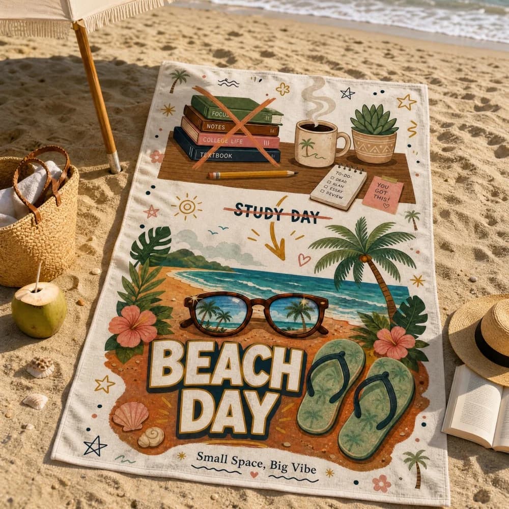 Beach Day Funny Illustration Beach Towel Palm Tree Vacation Print Microfiber Beach Blanket for Summer Travel Pool Beach