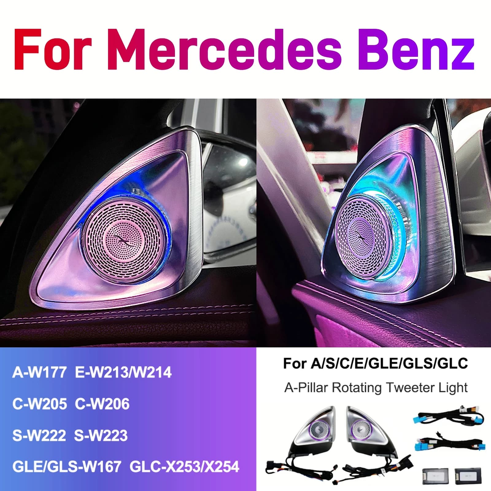 64 colori 4D Rotante Tweeter Altoparlante Per Mercedes Benz W213 W205 X253 W222 W223 W206 C/E/GLC/S-Class Auto 3D Treble Horn Refit