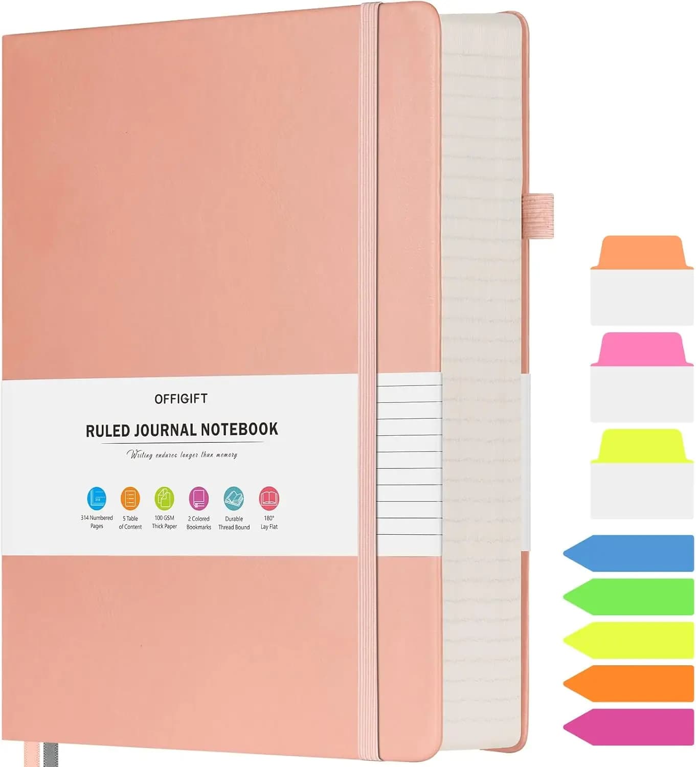 A5 Lined Journal Notebook, 312 Numbered Pages, 100gsm Thick Paper, Vegan Leather Hardcover, Pink