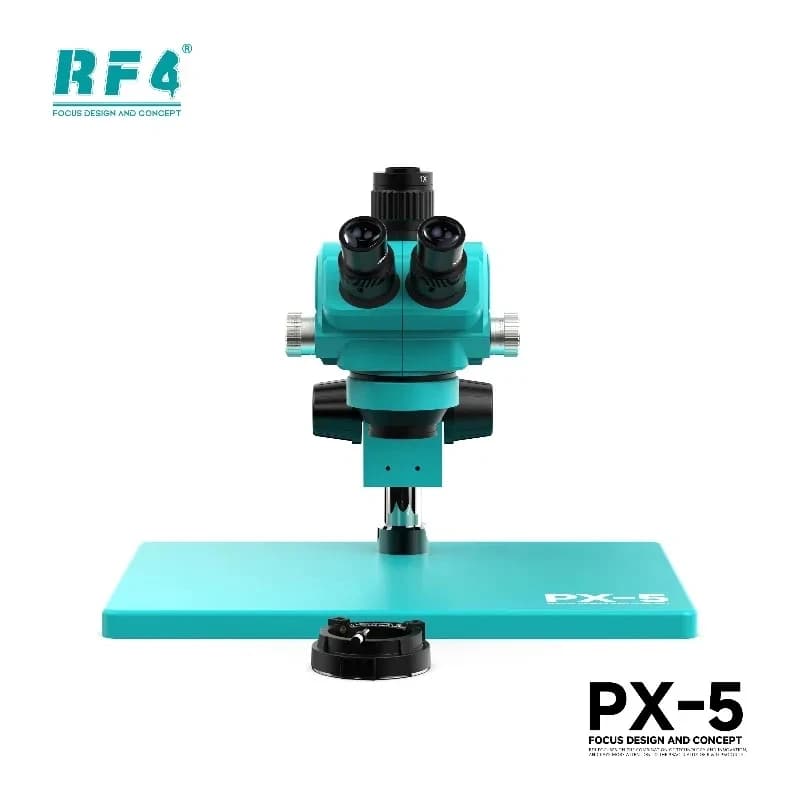 Microscopio stereo trinoculare RF4 PX-5, zoom continuo 7X-50X con base metallica grande da 260x380 mm per l'ispezione di precisione