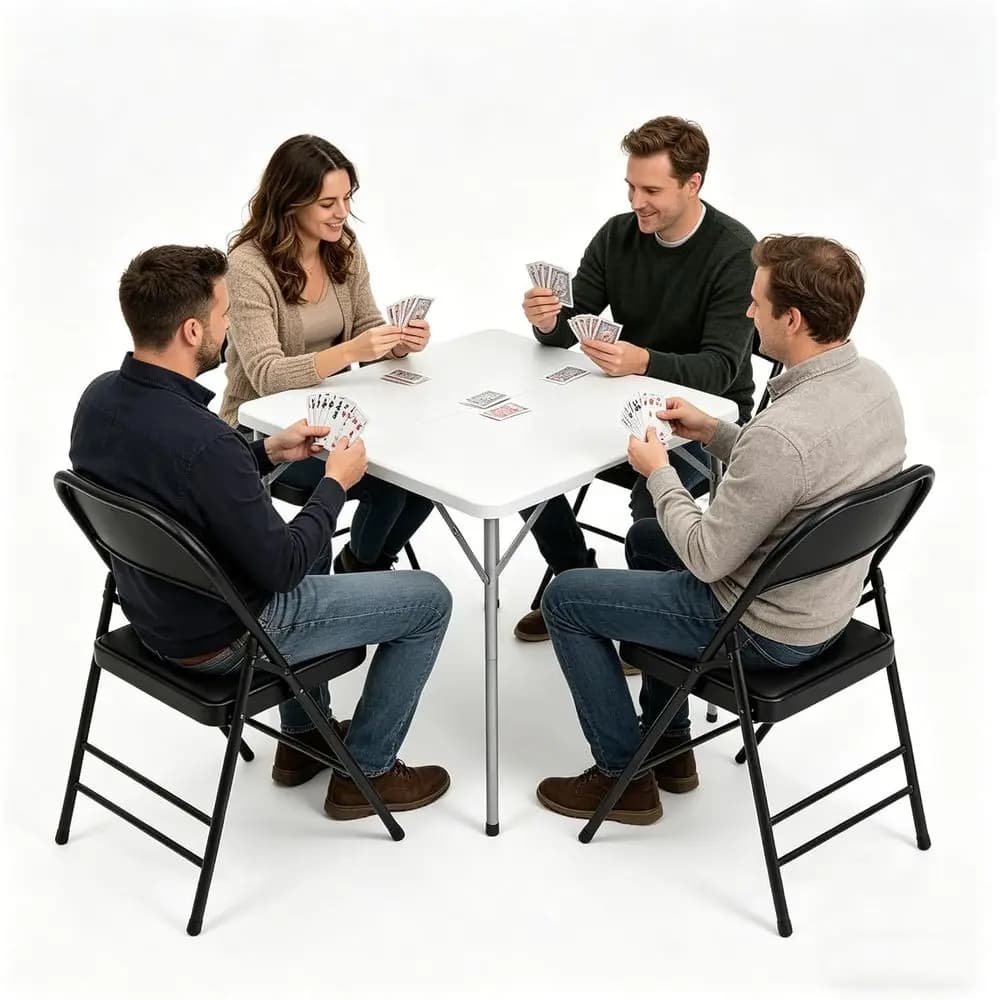 Tavolo Pieghevole Portatile da 34 Pollici con 4 Sedie Imbottite, Ideale per Giochi, Conversazioni, Puzzle, Campeggio e Pranzo all'Interno o all'Esterno