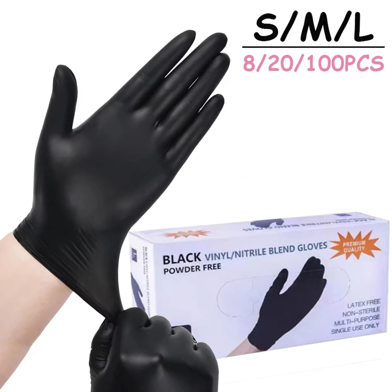 Guanti monouso in nitrile nero da 100 pezzi Guanti senza polvere e lattice per cucina Cucina Bellezza domestica Guanti per tinture per capelli Petcare