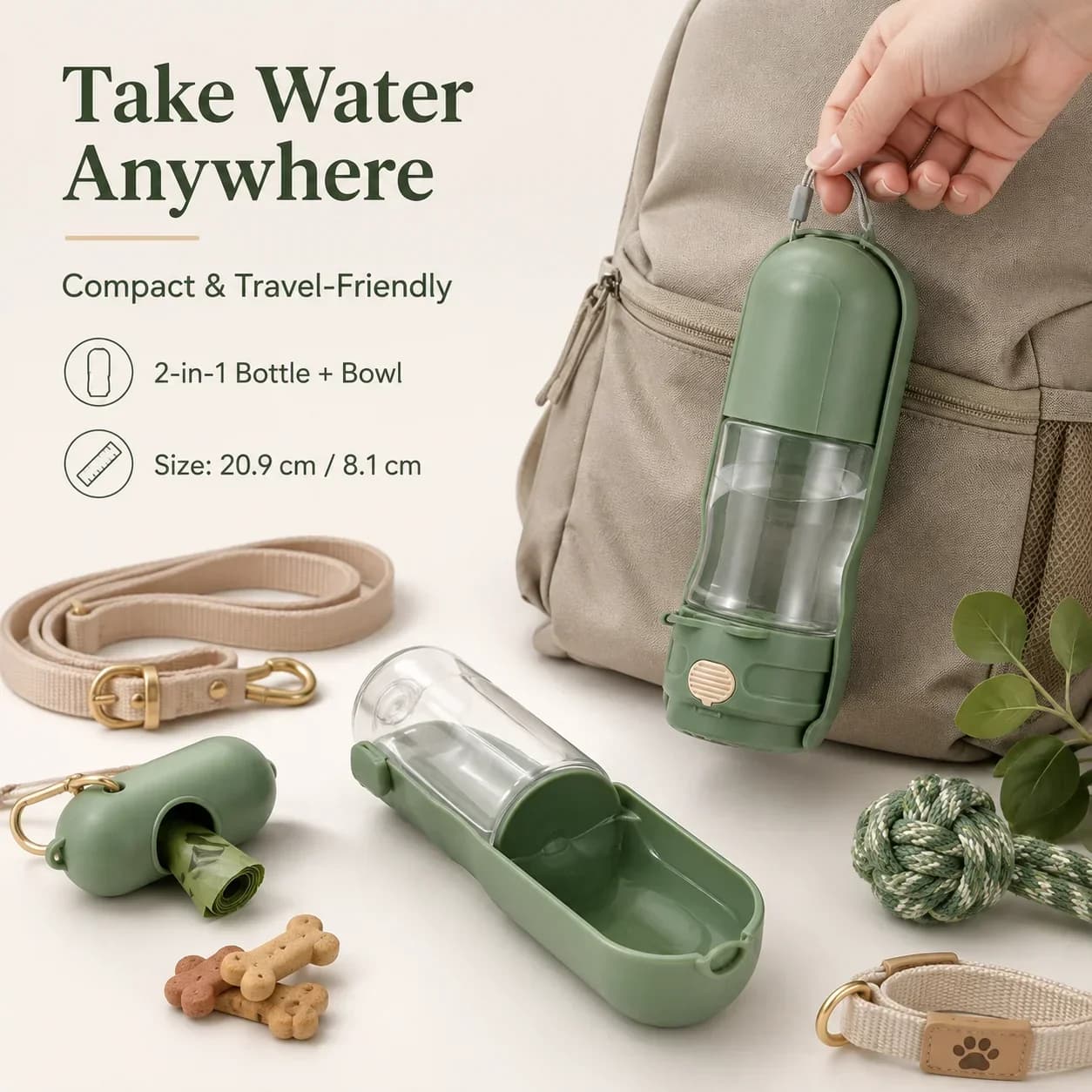 2-in-1 Dog Cat Water Bottle and Food Container, Foldable Travel Pet Drinking Cup with Bowl, Leak-Proof Outdoor Walking Hiking