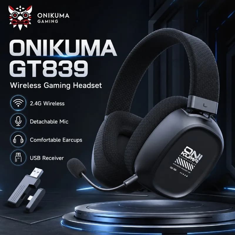 ONIKUMA GT839 Gaming Headset Wireless 2.4G Low Latency Over Ear Headphones With Clear Microphone For PC PS5 Laptop Console Gamer