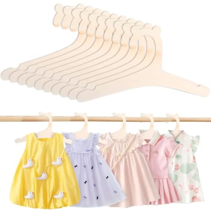 Appendiabiti in legno per vestiti da bambino, legno naturale con orecchie di orsetto beige, superficie antiscivolo, misura 9 pollici ideale per neonati