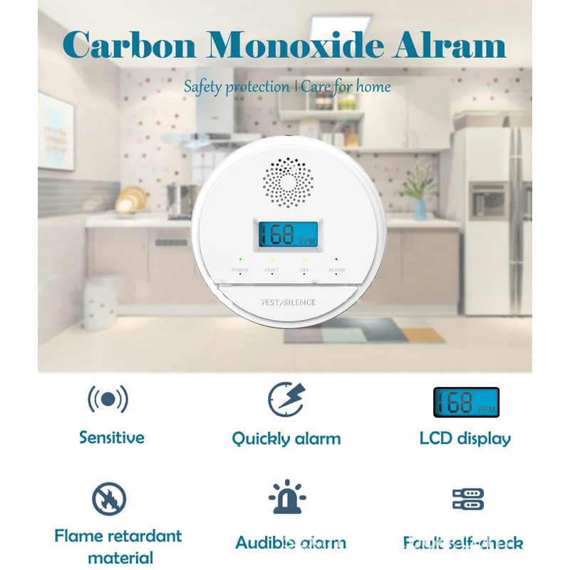 Wireless 433MHz CO Alarm Poisoning Prevention Detector Carbon Monoxide Toxic Gas Detection Sound and Light Siren LCD Display