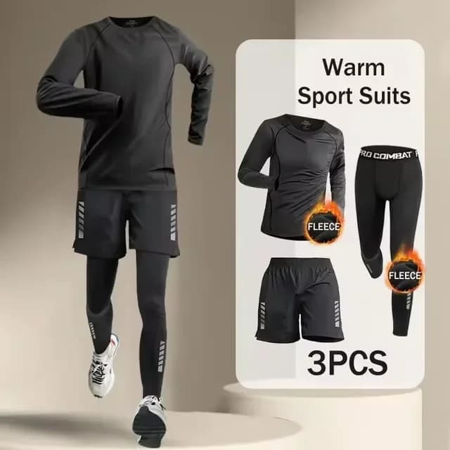 Trendy Korean Style Men Fitness Suit 2-4 Pieces Jogging Soccer Base Layer Tights Breathable Athletic Sportswear Set