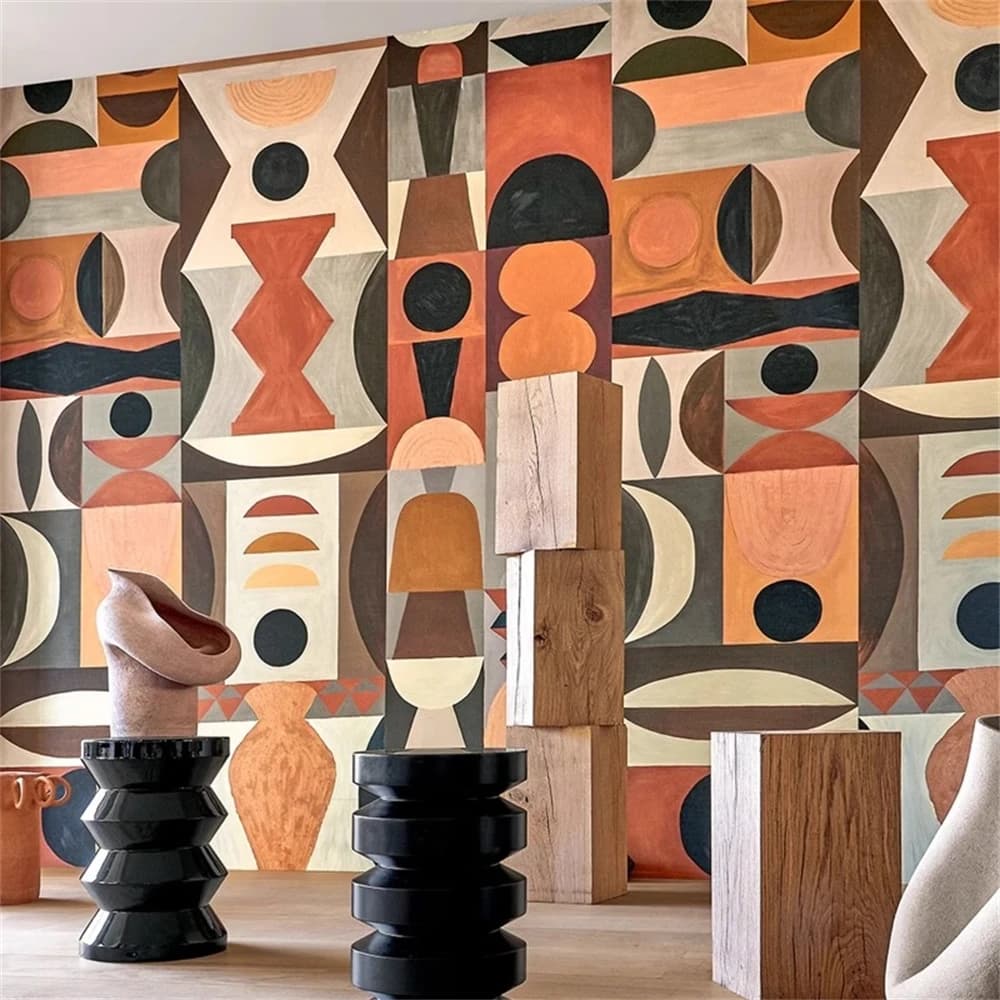 sfondi personalizzati per soggiorno TV sfondo carta da parati geometrica retrò divano Decorazione della casa rivestimento murale Adesivi murali