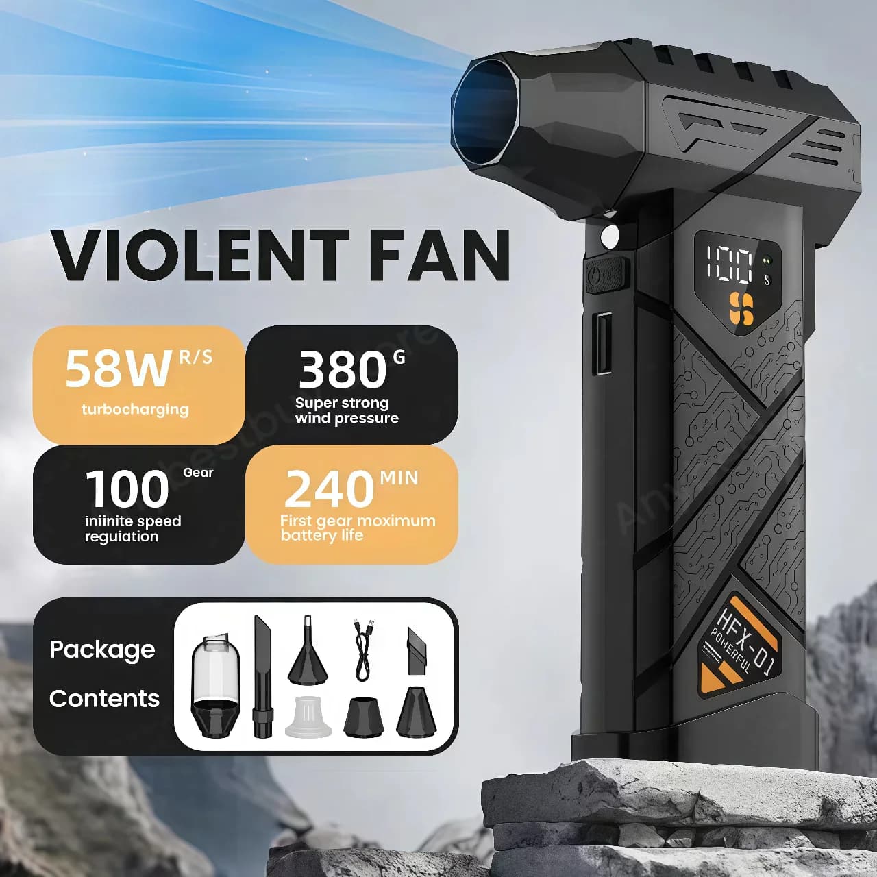 HFX-01 Powerful turbo air blower 380g Blowing force Strong air flow turbo fan Power Bank Wireless compressed air dust