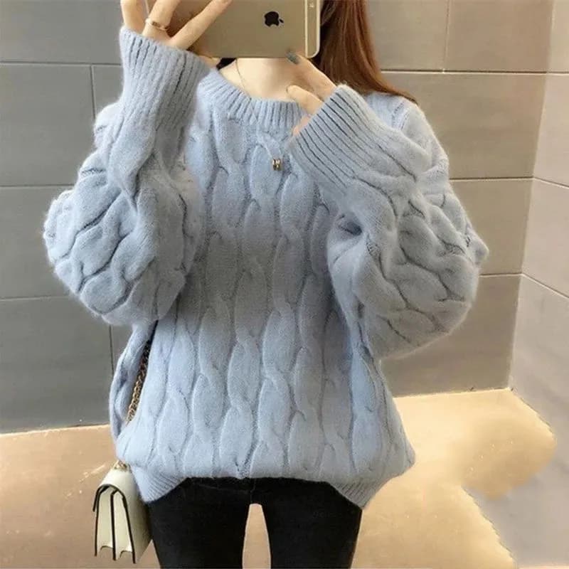 Pullover da donna Cappotto maglione Casual Maglieria tinta unita Manica lunga Maglia invernale a trecce Collo a lupetto Maglione base lavorato a maglia caldo