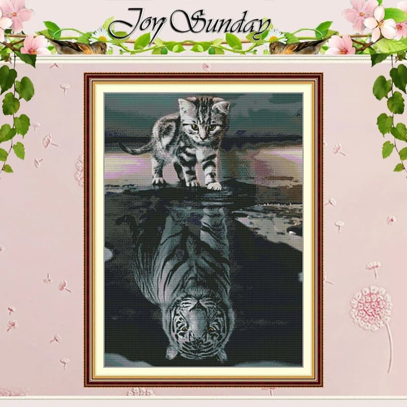 Cat in Water Change Tiger Patterns Counted Cross Stitch Set DIY 11CT 14CT 16CT Stamped Cross-stitch Kit Embroidery Needlework