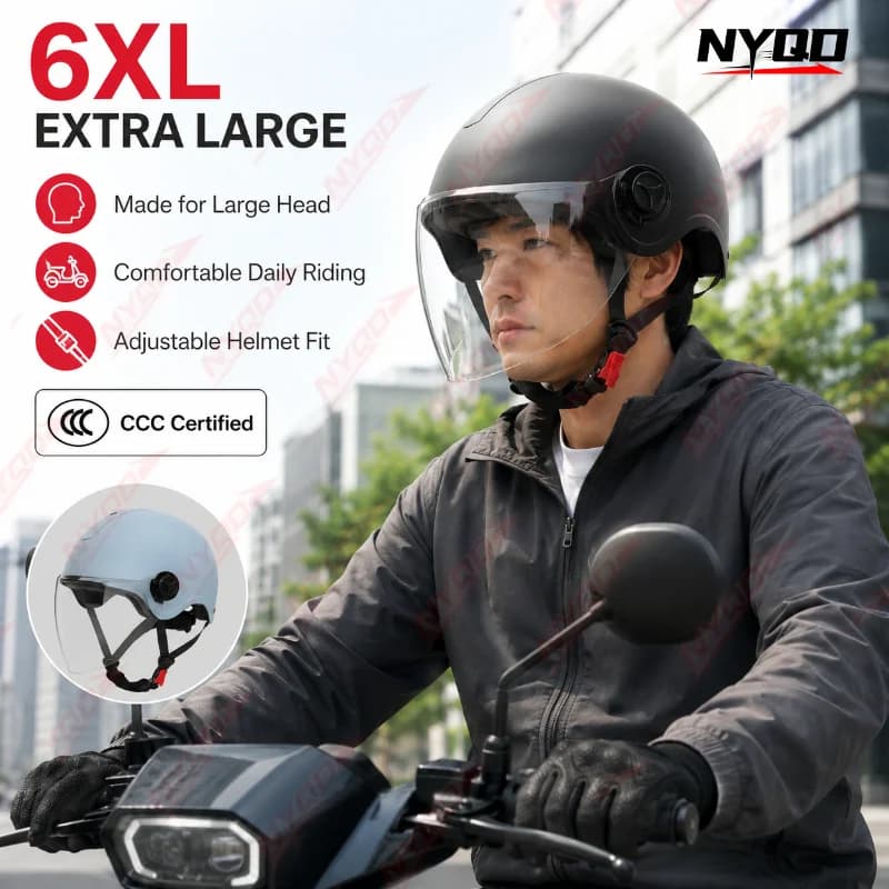 Oversized Half Helmet for Motorcycle Electric Scooter Summer Sun Visor Lightweight Breathable Durable Fits 62 75cm Head
