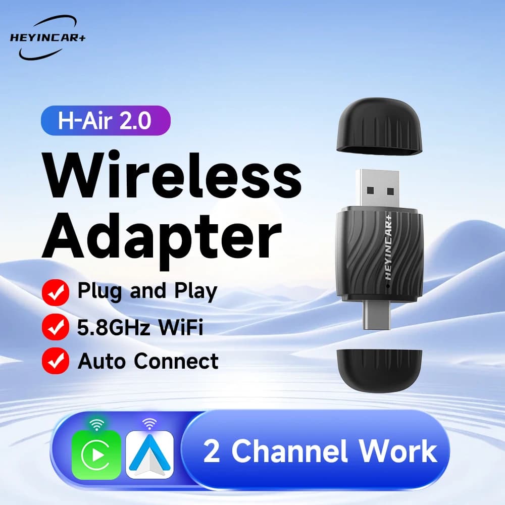 HEYINCAR Wired to Wireless CarPlay Android Auto Adapter for OEM Car Stereo With USB/Type-C Dongle Smart Mini Box Plug and Play