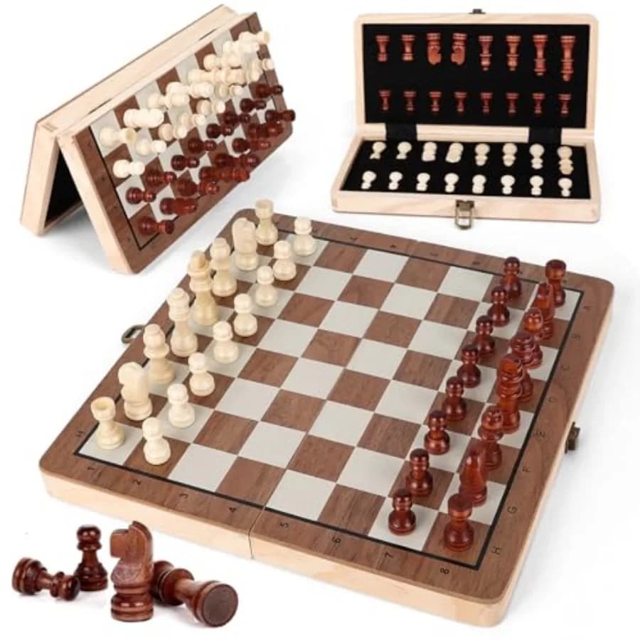 Wooden Chess Set, 11.5 inch Magnetic Chess Board Folding Design with Storage Travel Chess Game for,Adults and Family Game Night