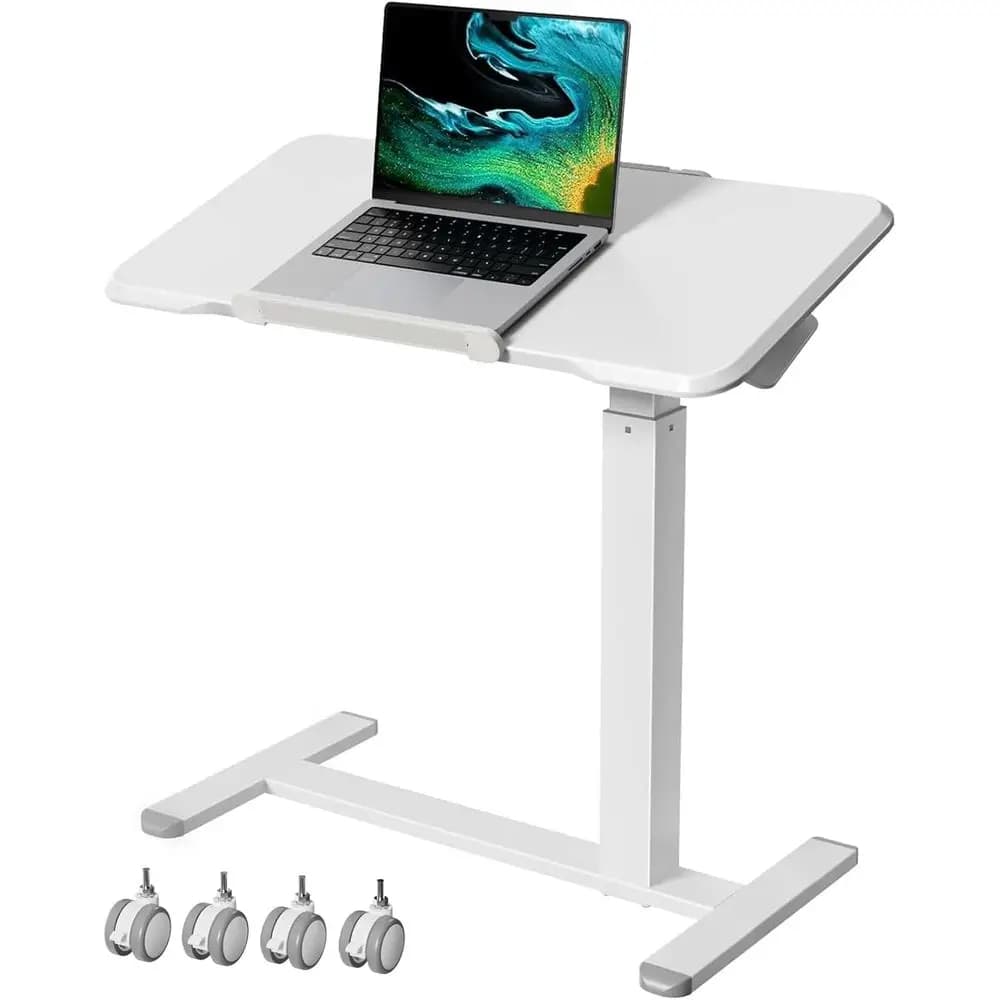 180 ° Scrivania Mobile Girevole, Tavolo per Laptop Regolabile in Altezza, Scrivania Portatile da 32 Pollici con Ruote Bloccabili, Adatta per H
