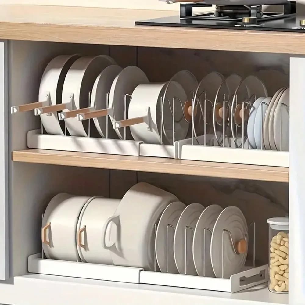 1pc Ultimate Kitchen Organizer Expandable shelf space saving with lid for pan Tool holders Drawer for an orderly kitchen