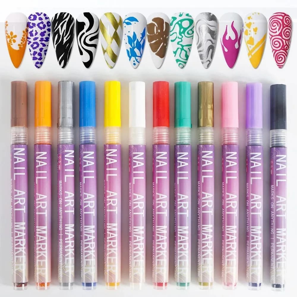 Penne per nail art a 12 colori, penne per smalto da 0,5 mm Disegno Pittura Punto Liner Kit penna dipinta acrilica, impermeabile e ad asciugatura rapida