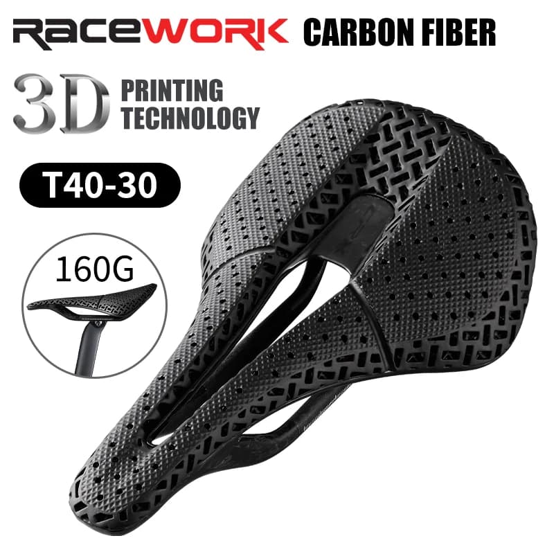 RACEWORK sella per bicicletta stampata in 3D sedile per bici in fibra di carbonio completo 160g MTB selle per bicicletta da strada in ghiaia accogliente cuscino a nido d'ape